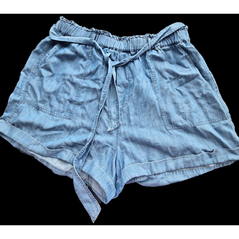Shorts Womens Lucky Brand Blue Lyocell Paperbag Waist Tie Front Light Wash Large